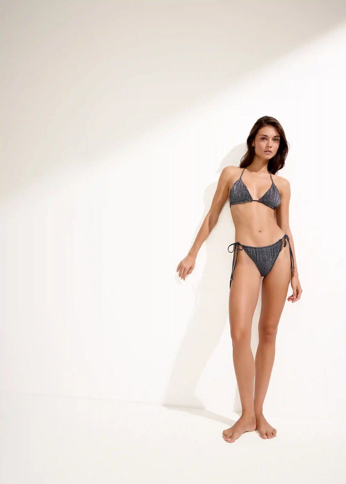 Brazilian String Swimsuit Bottom Silver Glitter