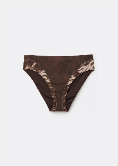 High Rise Swimsuit Bottom Brown Suede