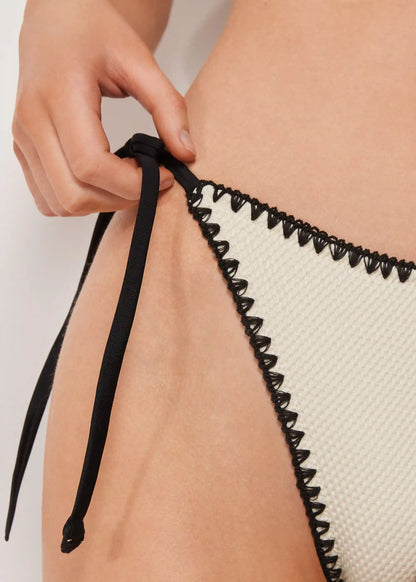 String Swimsuit Bottom Bicolor Embroidery