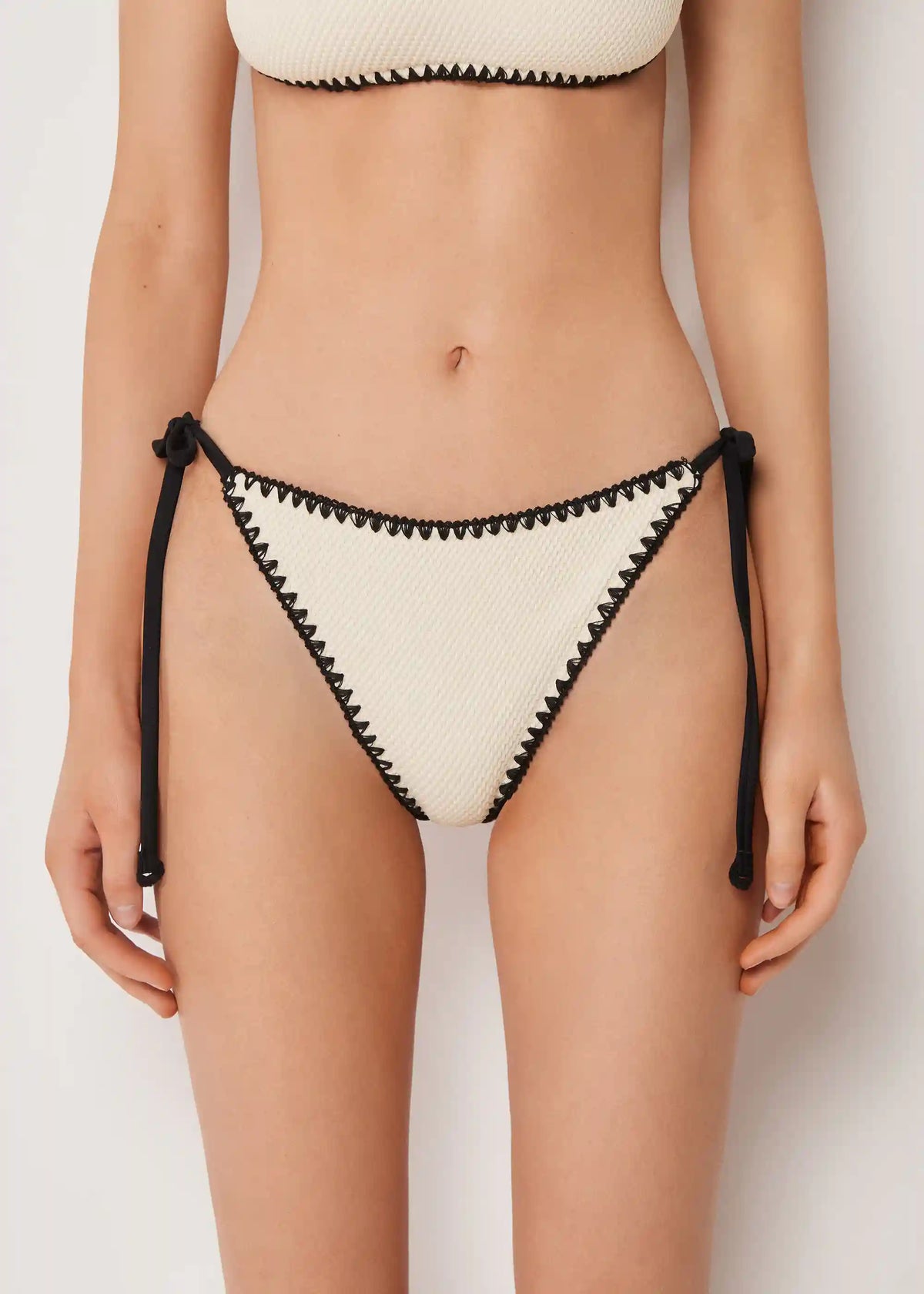 String Swimsuit Bottom Bicolor Embroidery