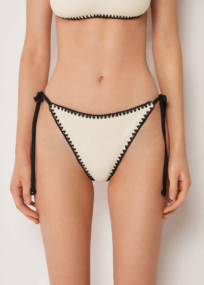 String Swimsuit Bottom Bicolor Embroidery