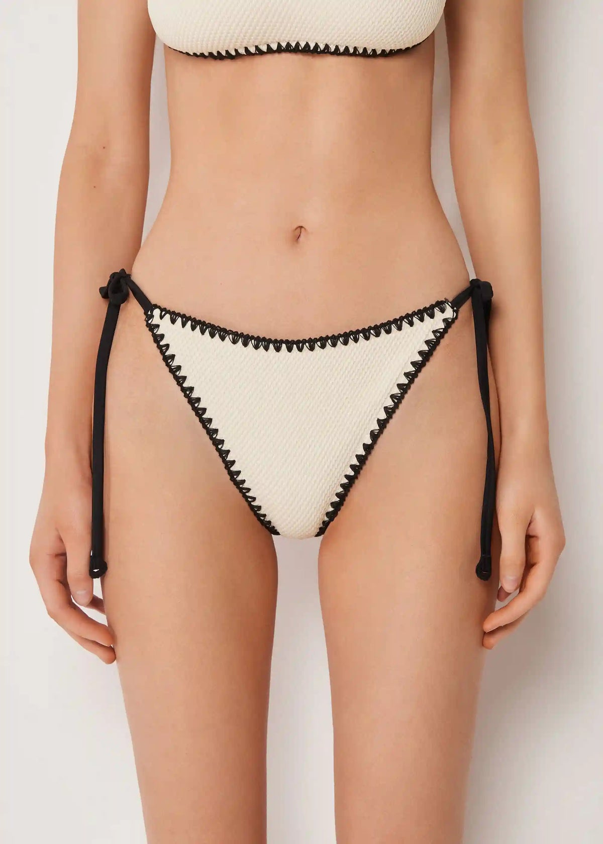 String Swimsuit Bottom Bicolor Embroidery