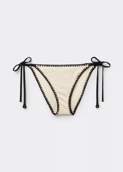 String Swimsuit Bottom Bicolor Embroidery