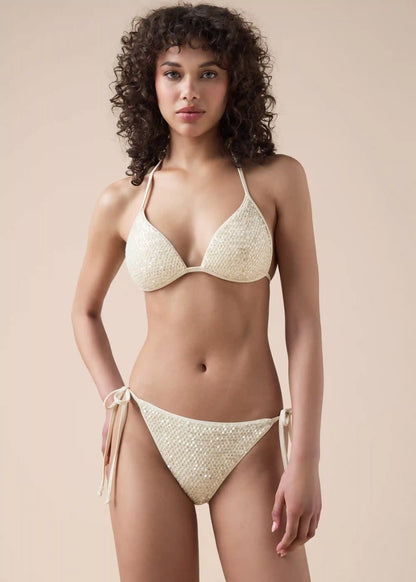 String Swimsuit Bottom Sequin Net