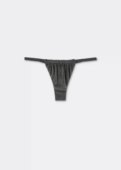 Thong Swimsuit Bottom Silver Glitter