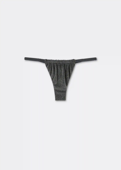 Thong Swimsuit Bottom Silver Glitter