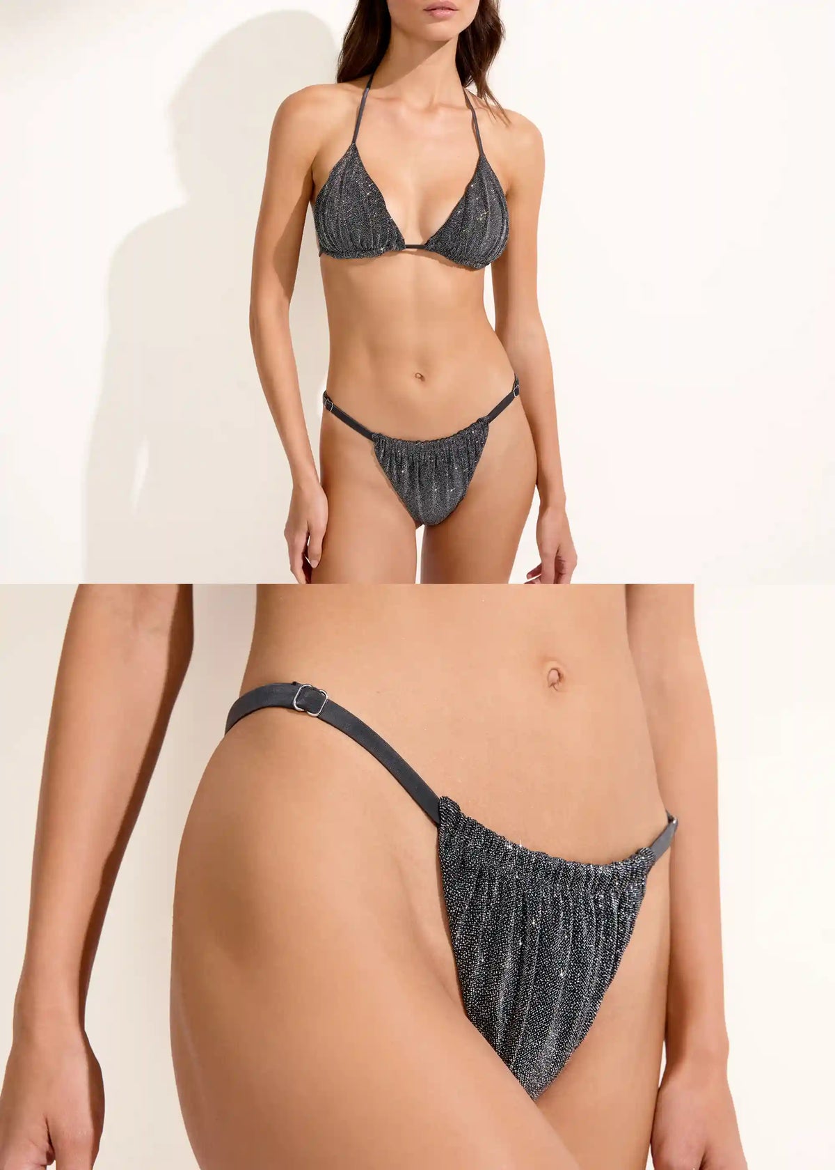 Thong Swimsuit Bottom Silver Glitter