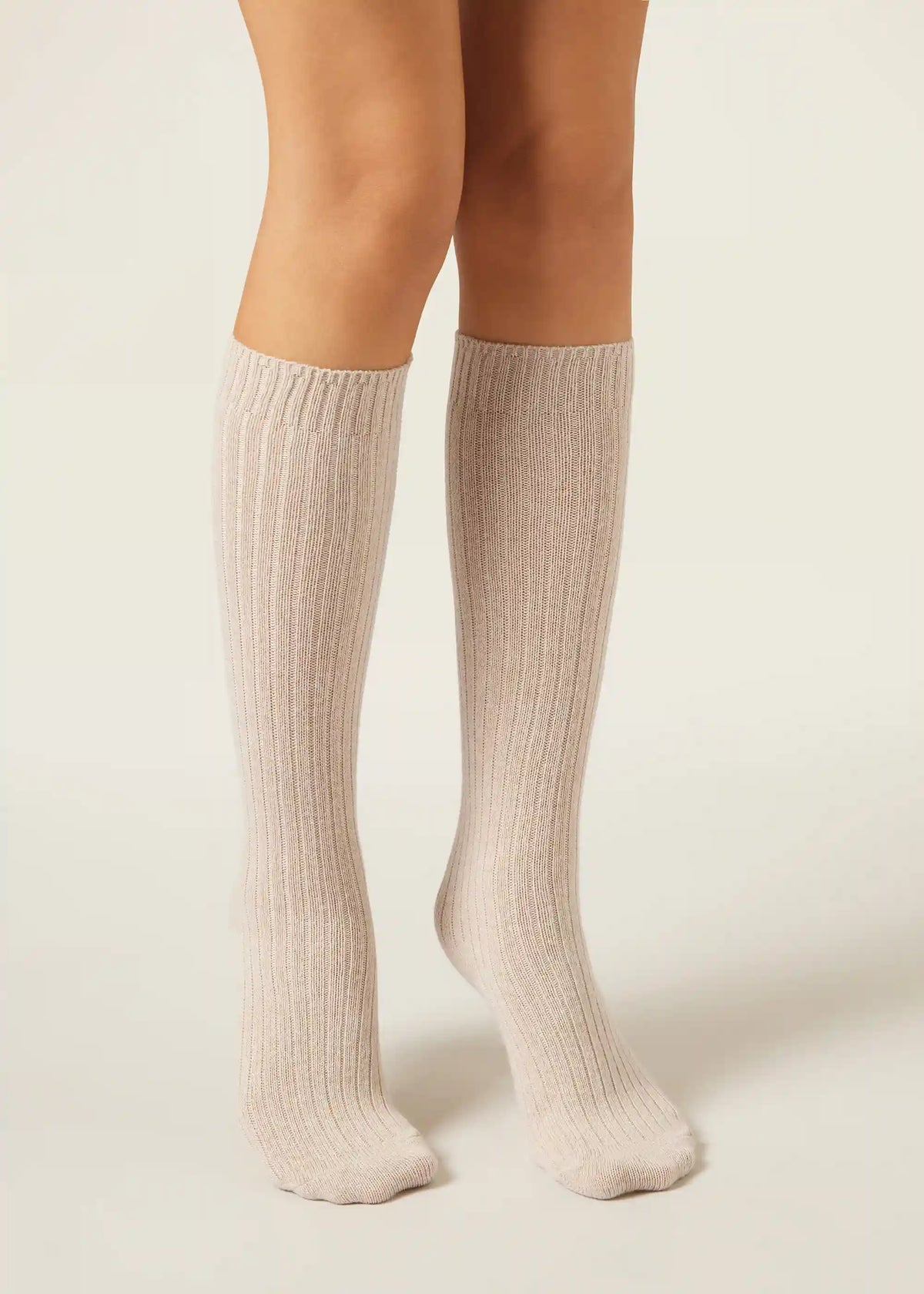 Long Ribbed Wool and Cashmere Socks