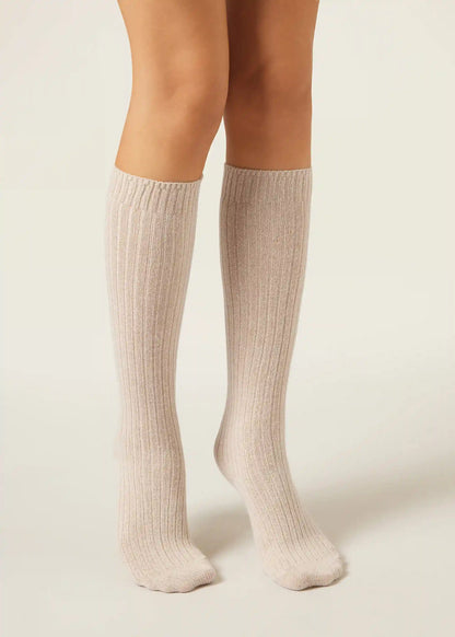 Long Ribbed Wool and Cashmere Socks