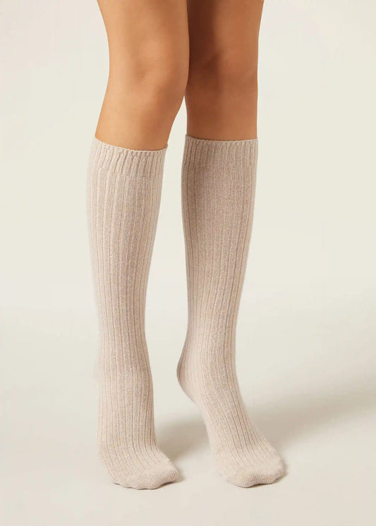 Long Ribbed Wool and Cashmere Socks