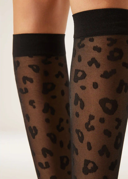 Animal Pattern Sheer Knee-High Socks