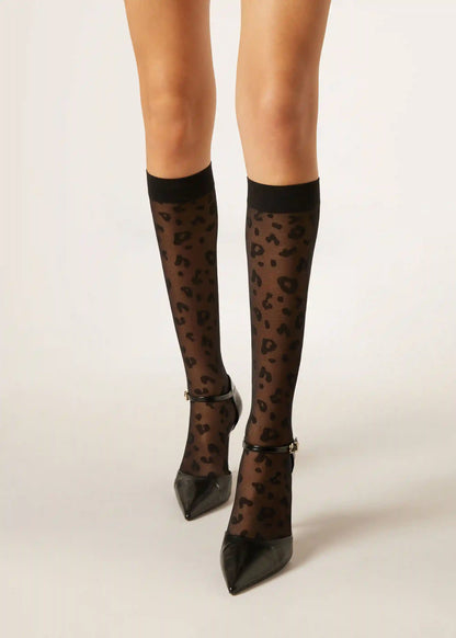 Animal Pattern Sheer Knee-High Socks