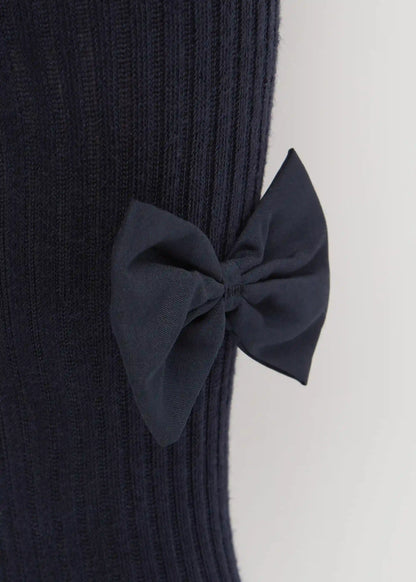 Girls’ Ribbed Cotton Tights with Bow