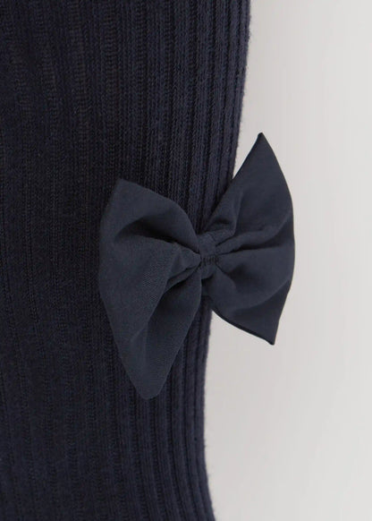 Girls’ Ribbed Cotton Tights with Bow