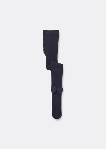 Girls’ Ribbed Cotton Tights with Bow