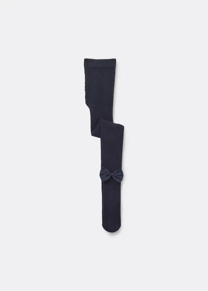 Girls’ Ribbed Cotton Tights with Bow