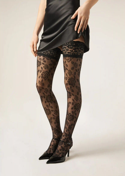 Sheer Floral Thigh High Stockings