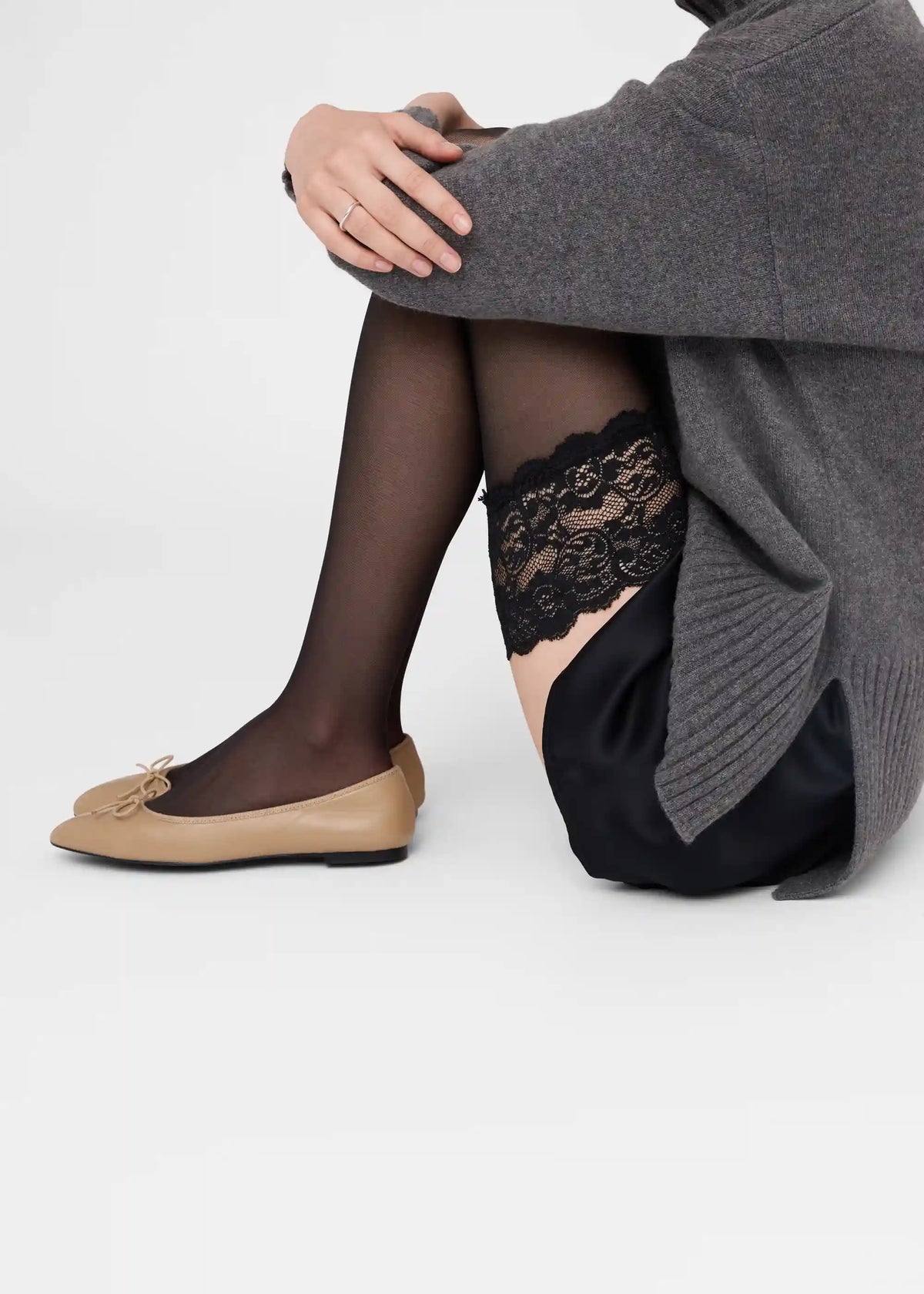 Sheer Lace Ruffle Thigh High Stockings