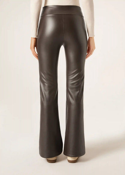 Thermal Flared Pants with Coated Effect