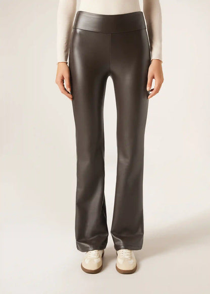 Thermal Flared Pants with Coated Effect